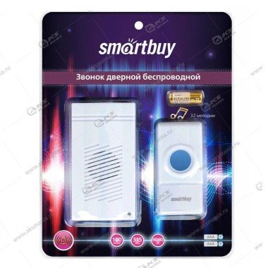 Беспроводной дверной звонок Smartbuy 100м радиус, 2xAAA, 32 мелодии, белый (SBE-11-DP3-32)