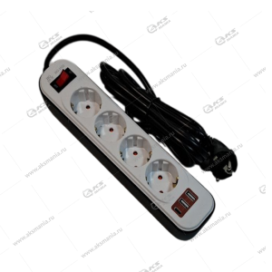 Сетевой фильтр HG-2522 4 розетки 3м + 2USB+PD черный с белым