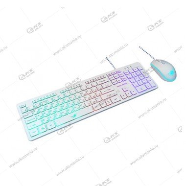 Комплект проводной KMGK-1707U Dialog Gan-Kata - USB, клавиатура + опт. мышь с RGB подсветкой белая