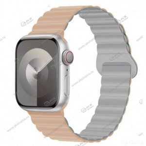 Двусторонний силиконовый ремешок магнитный для Apple Watch 38mm/ 40mm/41mm пудра/серый