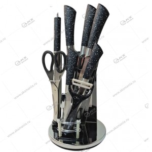 Набор кухонных ножей Cookwadar с подставкой, черный с серебром,  9pcs