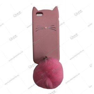 Силикон объемный для iPhone 6G/6S кошка с мягким хвостом розовый