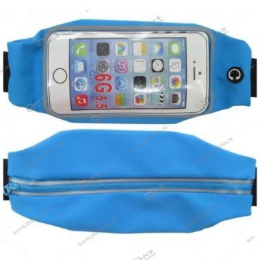 Спортивная чехол-сумка "Бананка" с прозрачным окном для телефона голубая