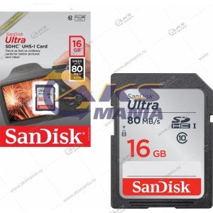 Карта памяти 16GB SDHC class 10 SanDisk Ultra UHS-I 80MB/s