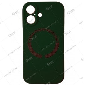 Cиликоновый чехол (Silicone Case) 360 MagSafe для iPhone 16 с защитой камеры темно-зеленый