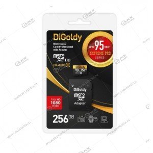 Карта памяти 256GB microSDXC Class 10 UHS-1 Extreme Pro (U3) Digoldy с адаптером SD 95 MB/s