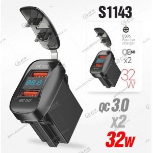 Гнездо прикуривателя (врезное) DEESPI ES05 12V-24V 45W 2USB QC3.0 +Вольтметр (квадратный)