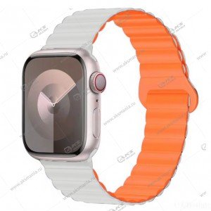 Двусторонний силиконовый ремешок магнитный для Apple Watch 38mm/ 40mm/41mm слоновая кость/оранжевый