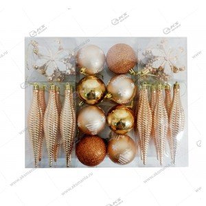 Новогоднее украшение на елку набор ассорти золото (набор из 26 предметов) 4438