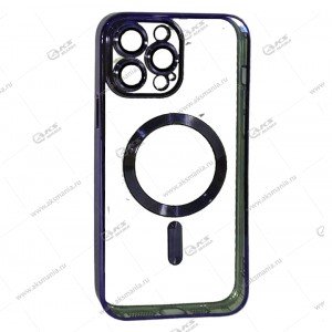 Силикон iPhone 13 Pro Max прозрачный Magesafe с фиолетовым кантом