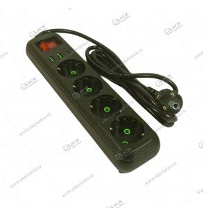 Сетевой фильтр GFUZ K24 4 розетки  2500w 1Type-C 2USB 2.1A  2m
