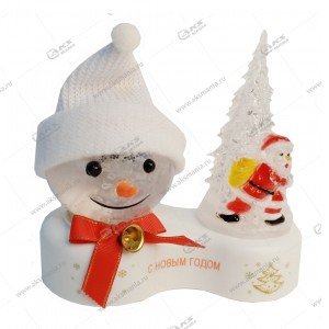 Лампа-шар с эффектом снегопада и подсветкой "Снеговик в шапке" белый