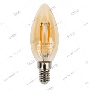 Лампа светодиодная Rexant филаментная Свеча CN35 9.5 Вт, E14 950 лм 2400К золотистая колба