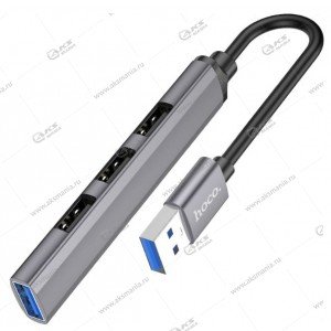 Hub Hoco HB26 4in1 (USB to USB3.0+USB2.0*3) темно-серый