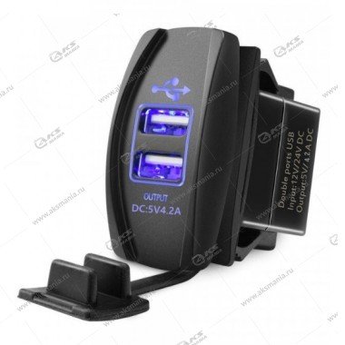 Гнездо прикуривателя (врезное)12V-24V 2USB GH-DS13 (квадратный) 2.4A