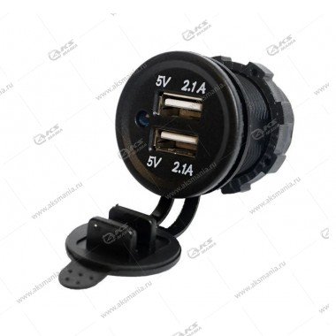 Гнездо прикуривателя (врезное)12V-24V 2USB SKU-A6 (круглый) 4.2A