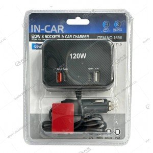Разветвитель прикуривателя Olesson 1656 на 3 прикуривателя (1 USB QC 4.0. 1 USB 3.1A+2 PD)
