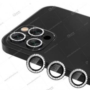 Стекло на камеру для iPhone 11 Pro/11 Pro max/12 Pro со стразами (комплект 3шт) черный