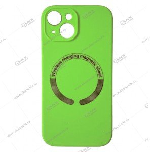 Cиликоновый чехол (Silicone Case) 360 MagSafe для iPhone 15 с защитой камеры салатовый