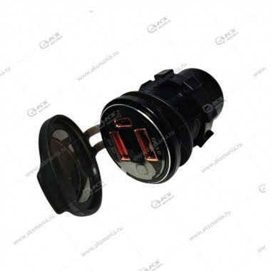 Гнездо прикуривателя (врезное) 12V-24V AC20  2USB QC3.0 +Вольтметр (квадратный)