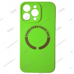 Cиликоновый чехол (Silicone Case) 360 MagSafe для iPhone 15 Pro Max с защитой камеры салатовый