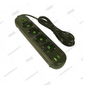 Сетевой фильтр GFUZ FO14 4 розетки  2500w 1Type-C 2USB 2.1A  2m