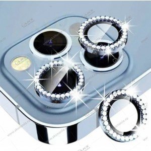 Стекло на камеру для iPhone 11 Pro/11 Pro max/12 Pro со стразами (комплект 3шт) серебро