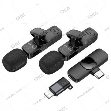 Беспроводной петличный микрофон Borofon BFK15 Dual-mic lavalier wireless (iP/Type-C) черный
