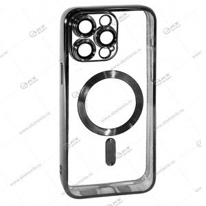 Силикон iPhone 15 Pro Max прозрачный Magesafe с серебряным кантом