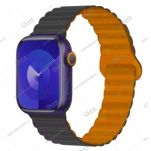 Двусторонний силиконовый ремешок магнитный для Apple Watch 38mm/ 40mm/41mm черный/оранжевый