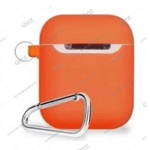 Силиконовый чехол для Airpods с карабином оранжевый