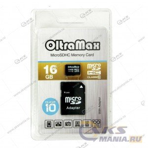 Карта памяти 16GB microSDHC class 10 OltraMax с адаптером