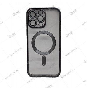 Силикон iPhone 14 Pro Max прозрачный Magesafe с черным кантом