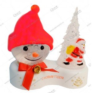 Лампа-шар с эффектом снегопада и подсветкой "Снеговик в шапке" красный